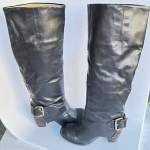 Nine West Izusa Vintage America Collection Black Leather Knee High Boots Sz 6 M
